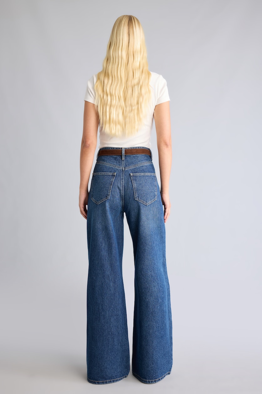 Women Dark Blue High Waist Wide Leg Trousers