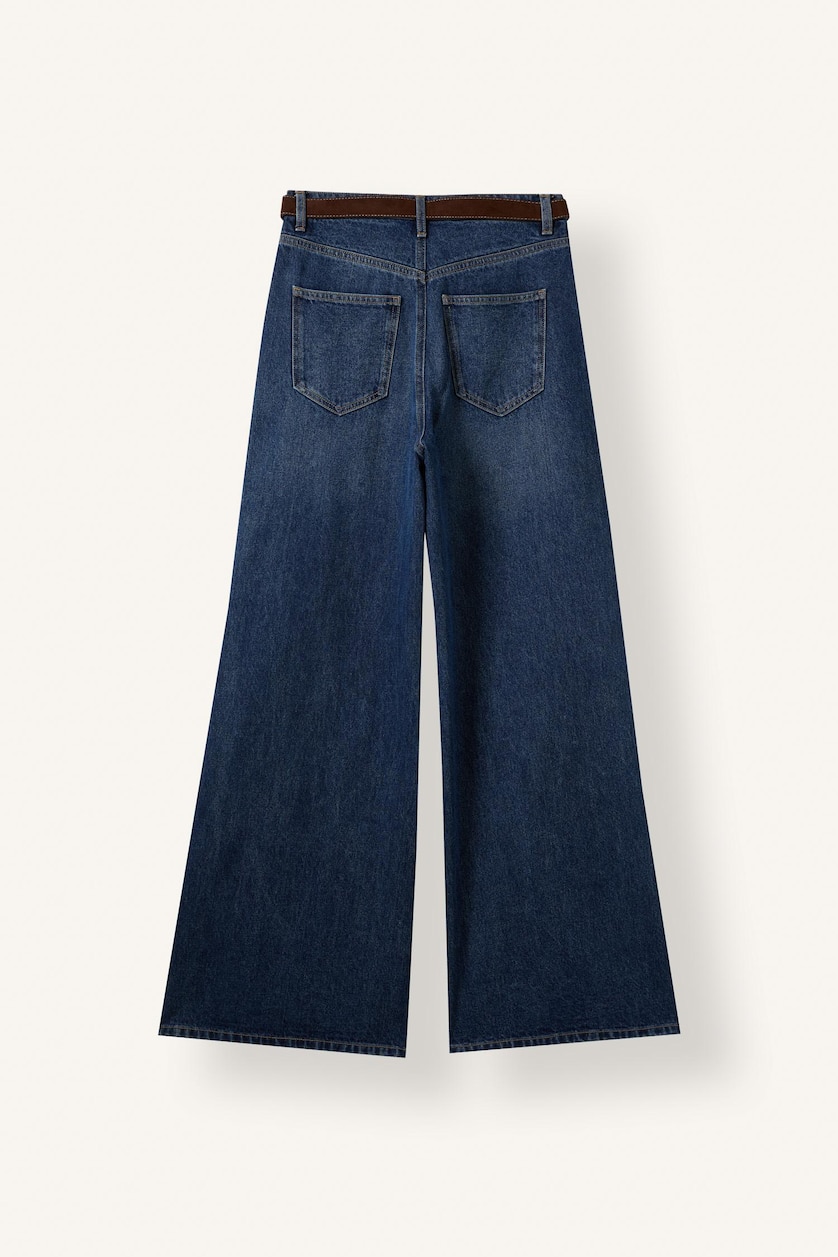 Women Dark Blue High Waist Wide Leg Trousers