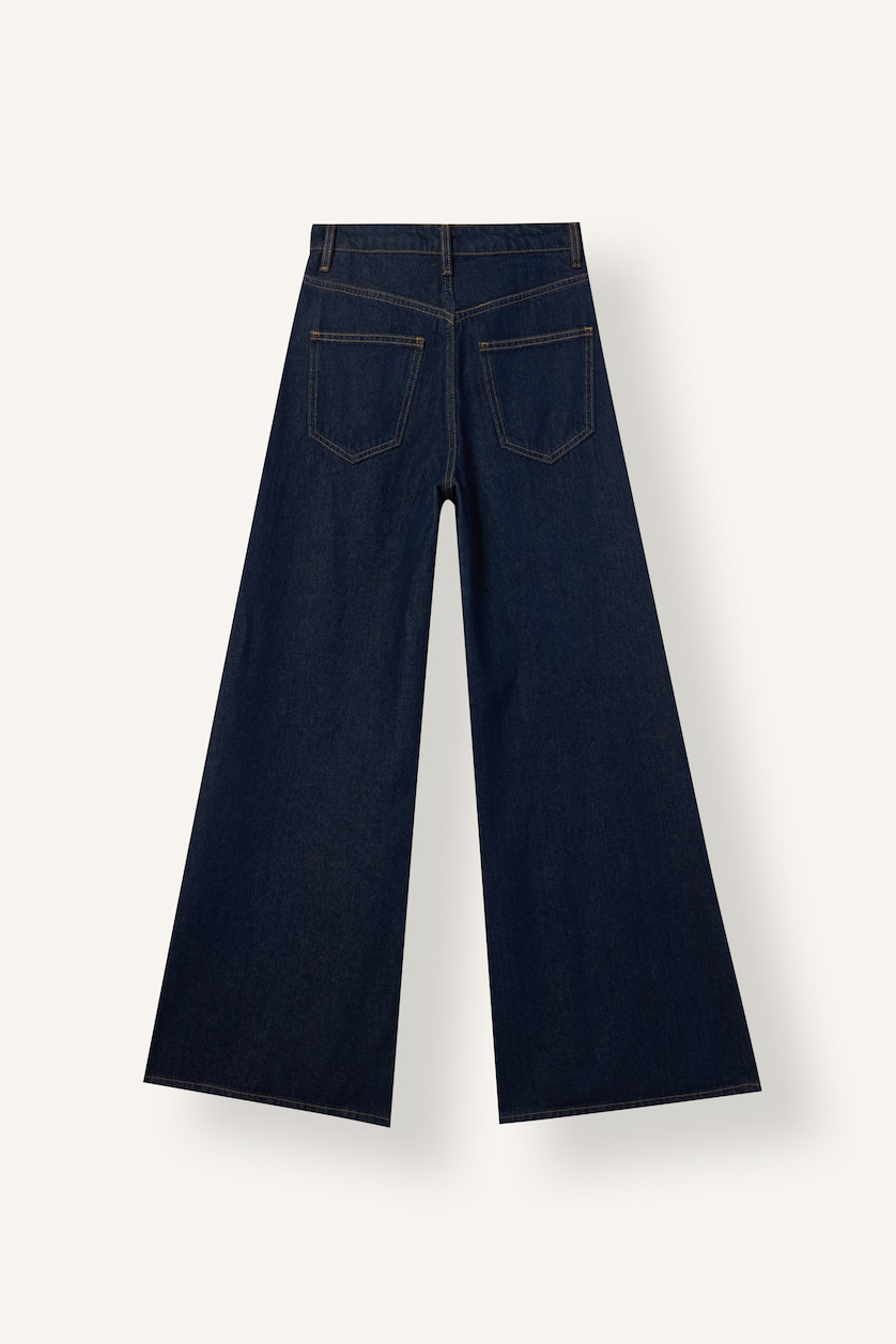 Women Blue Black High Waist Wide Leg Trousers