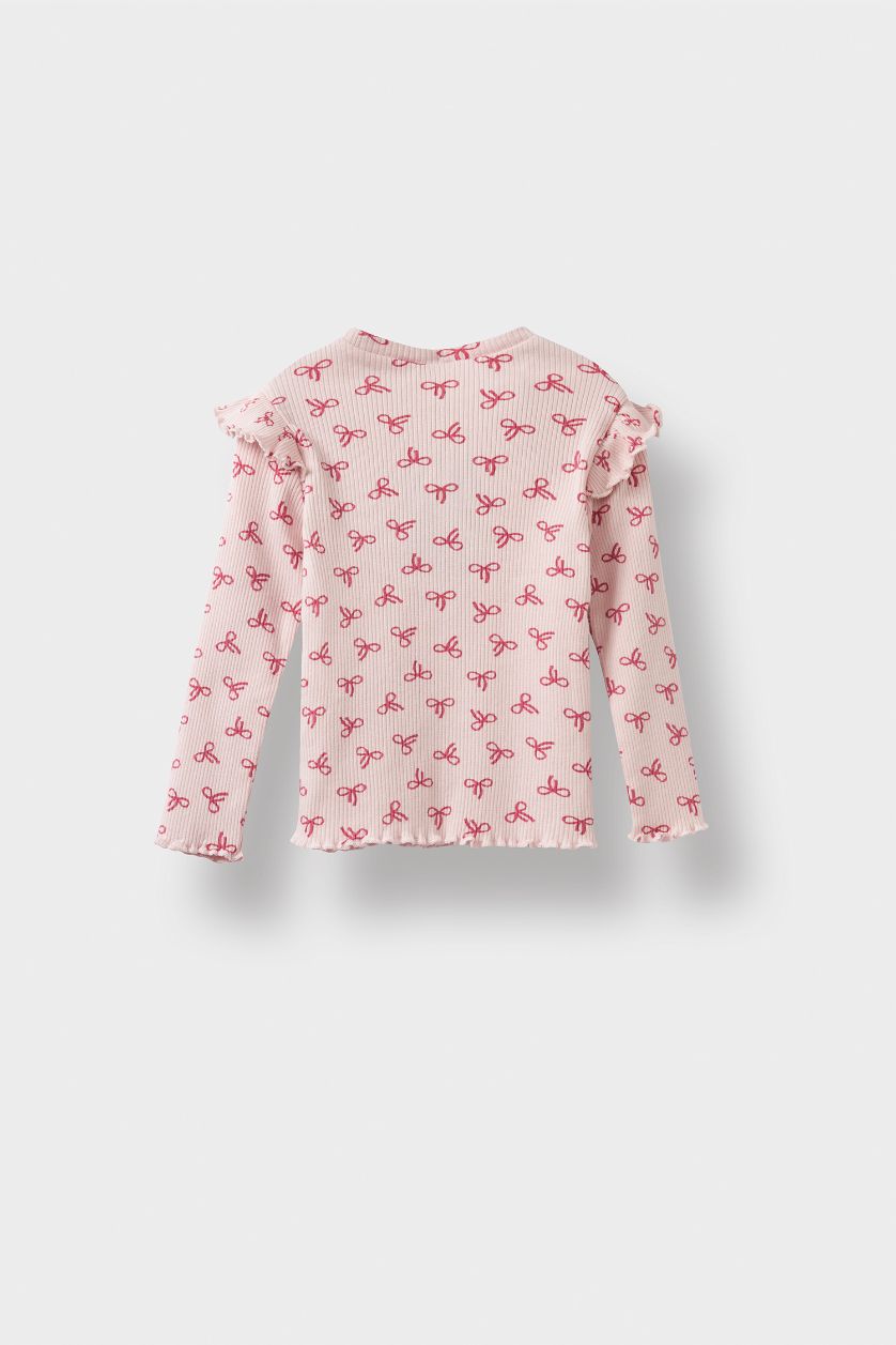 BABY GIRL Light Pink Girl Crew Neck Ribbed Camisole Patterned T-Shirt