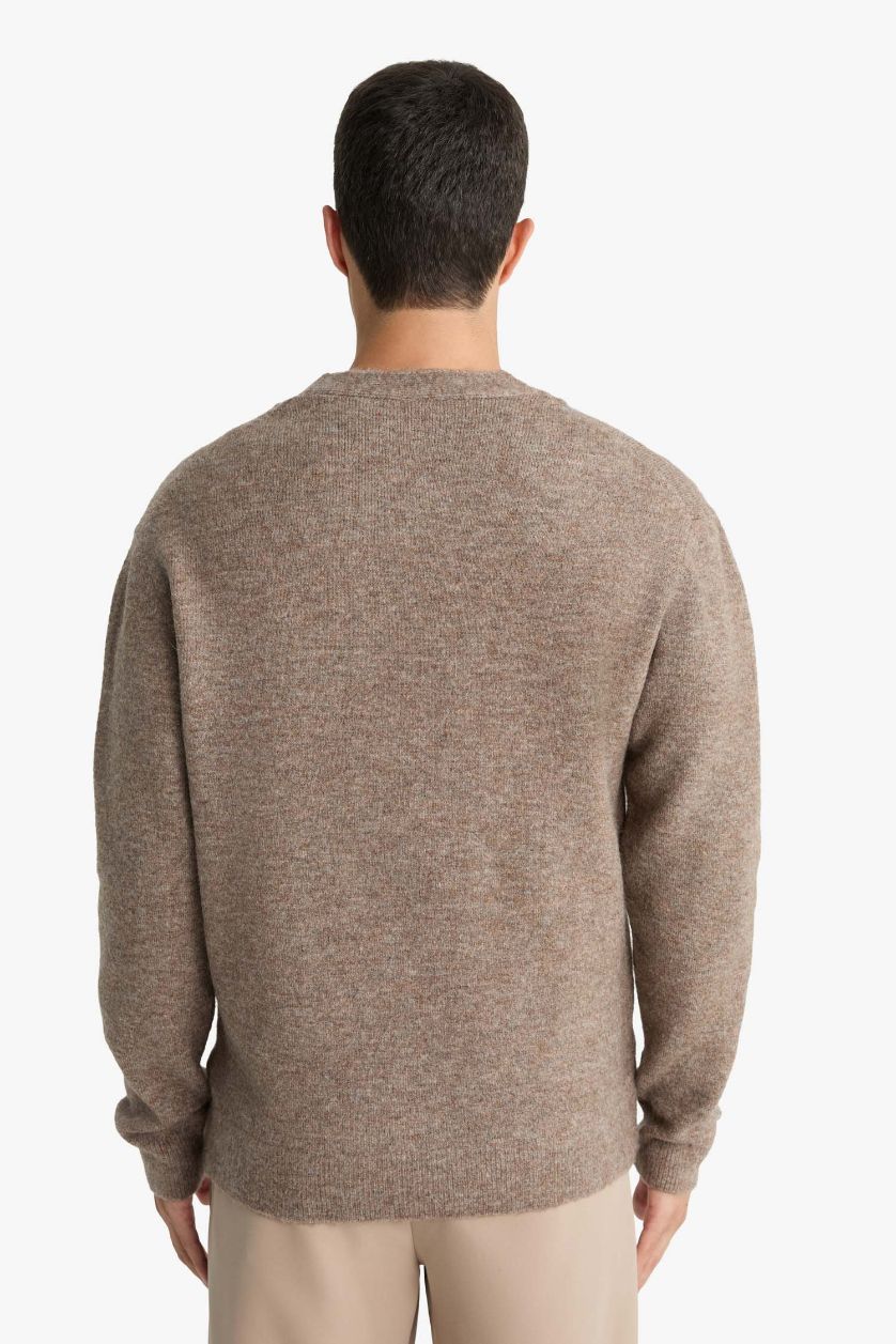 رجال بني فاتح سترة تريكو قصة مريحة بياقة V