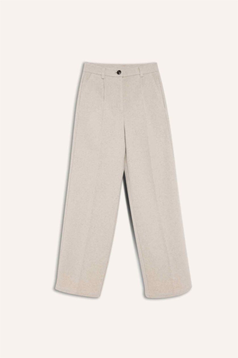 Женщины Серый меланж Широкие фланелевые брюки с высокой посадкой и двумя карманами