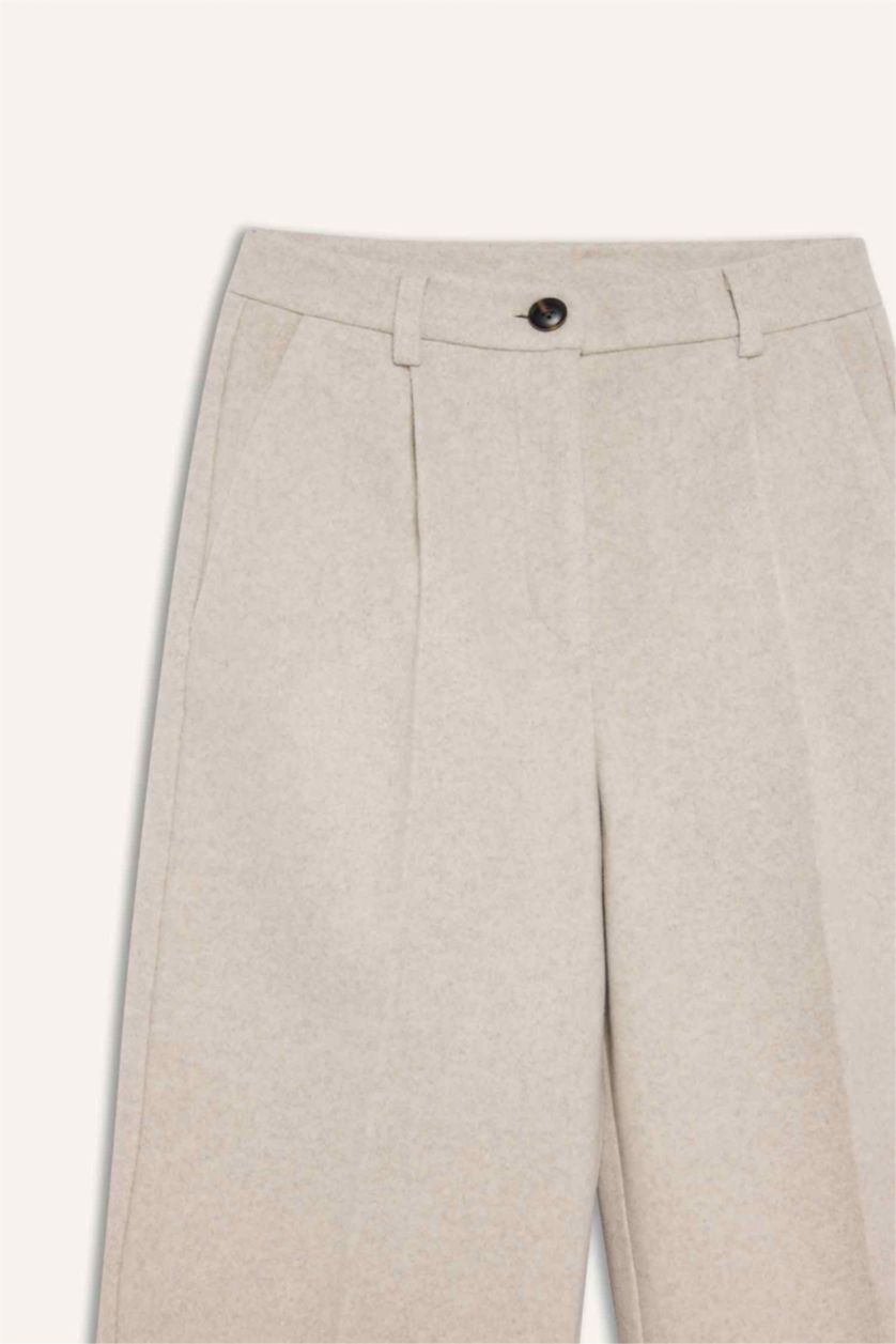 Женщины Серый меланж Широкие фланелевые брюки с высокой посадкой и двумя карманами