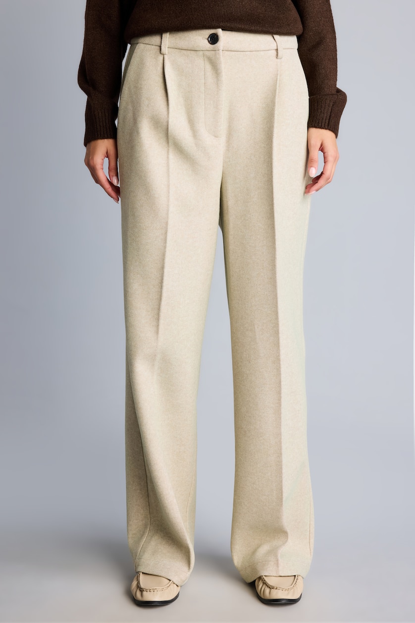 FEMME Beige Pantalon en flanelle à taille haute et jambe large Coupe wide leg