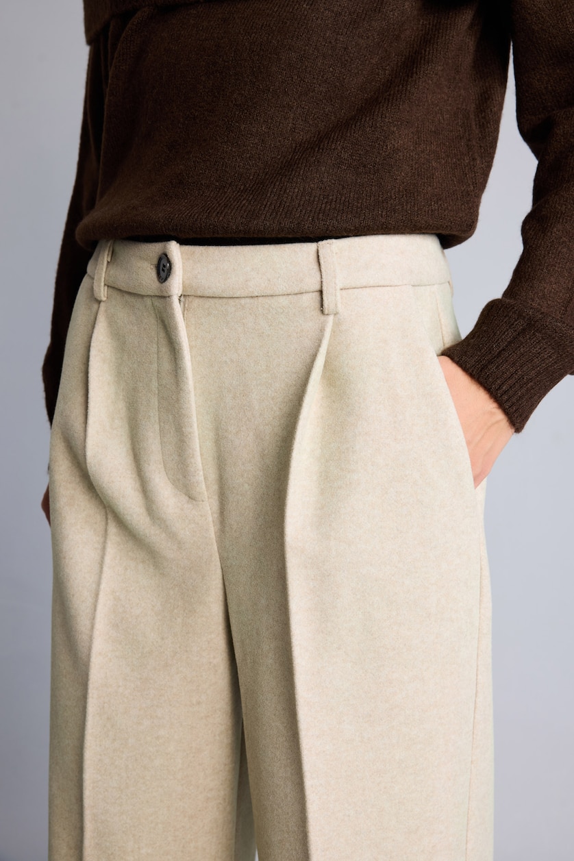 FEMME Beige Pantalon en flanelle à taille haute et jambe large Coupe wide leg