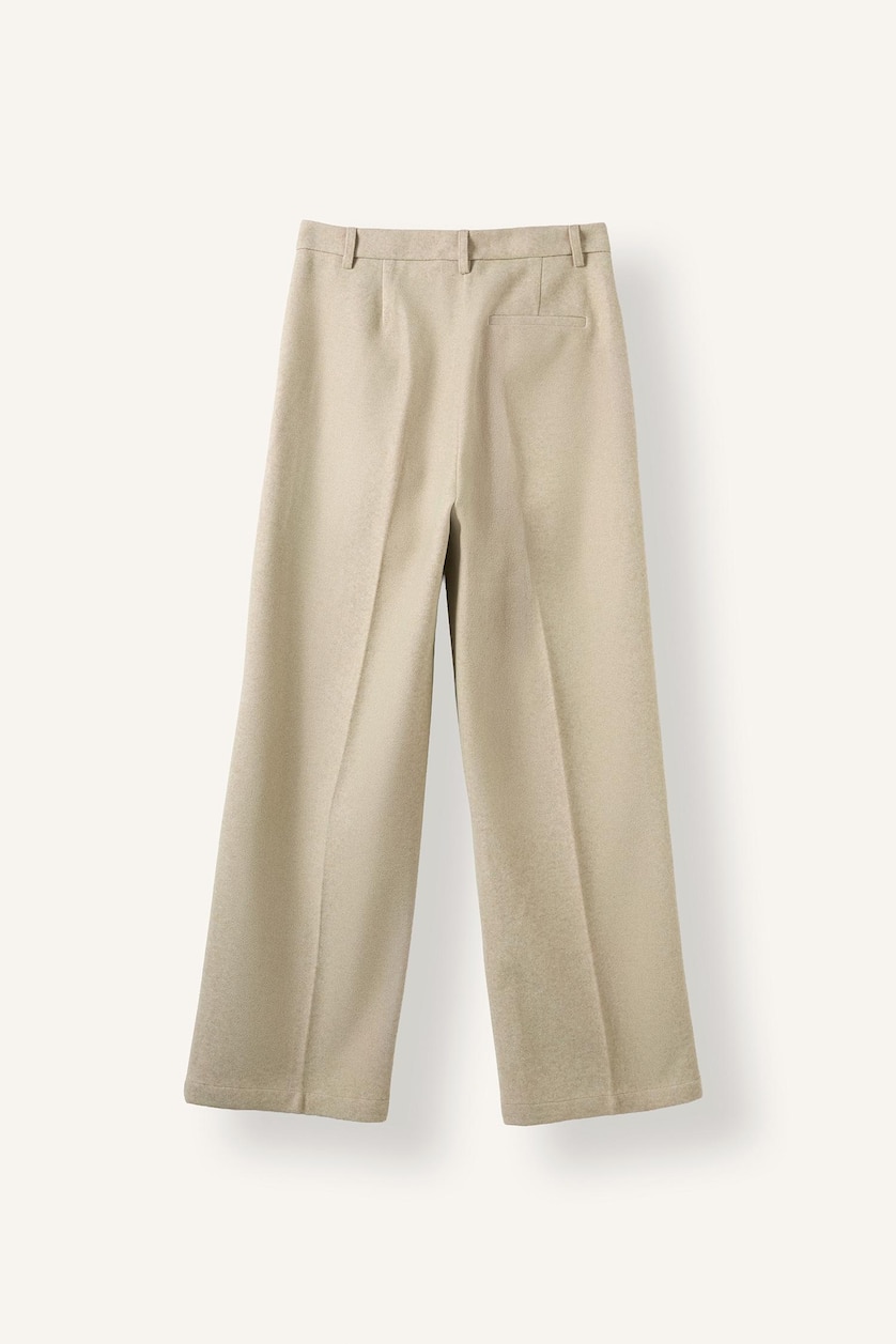FEMME Beige Pantalon en flanelle à taille haute et jambe large Coupe wide leg