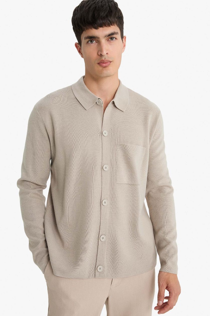 رجال رمادي جاكيت تريكو قصة عادية بياخة بولو بجيب