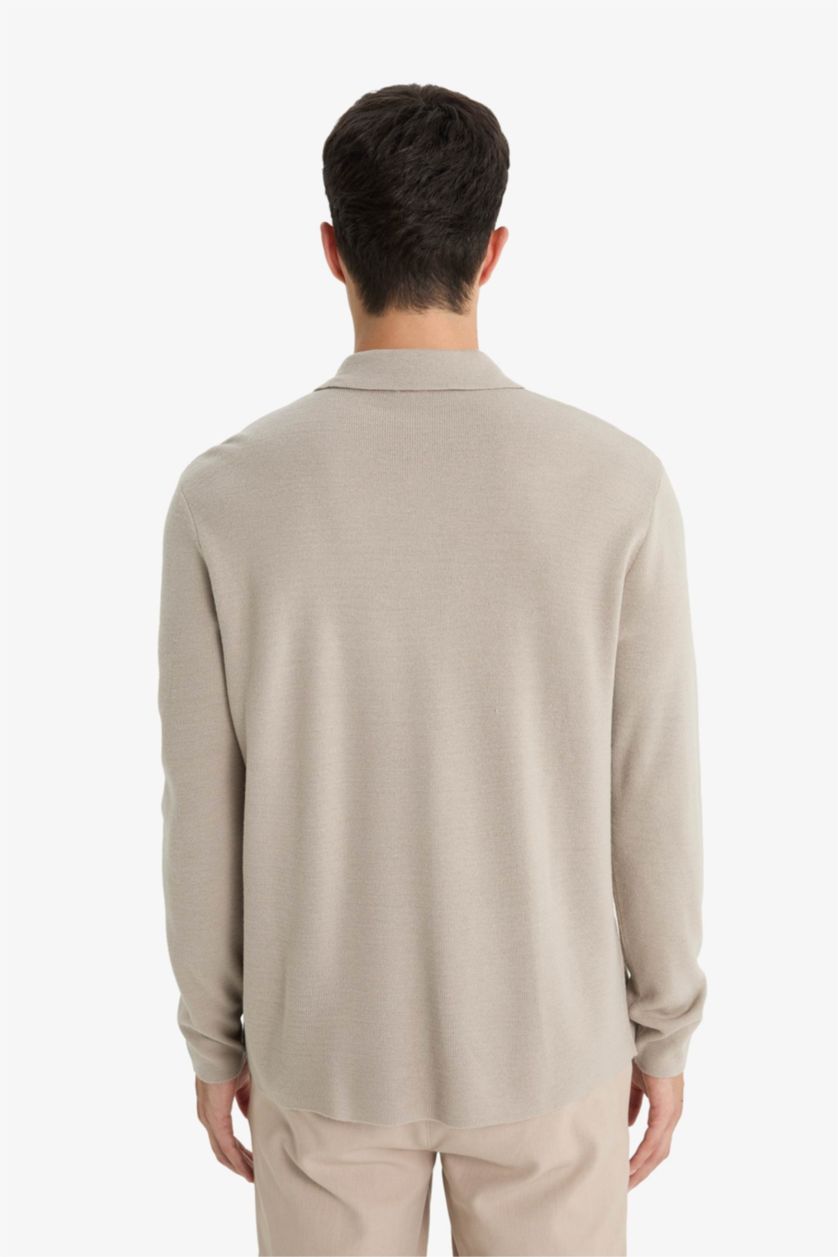 رجال رمادي جاكيت تريكو قصة عادية بياخة بولو بجيب