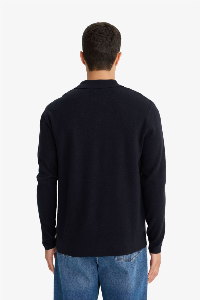 رجال كحلي جاكيت تريكو قصة عادية بياخة بولو