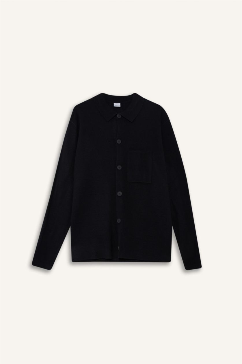 رجال كحلي جاكيت تريكو قصة عادية بياخة بولو