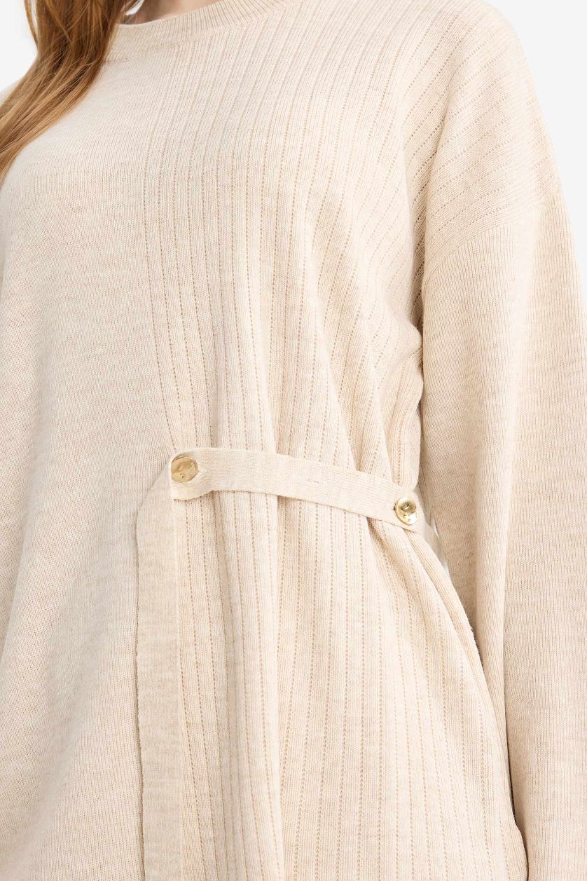 حريمي بيج فاتح تونيك تريكو قصة عادية بياقة مستديرة