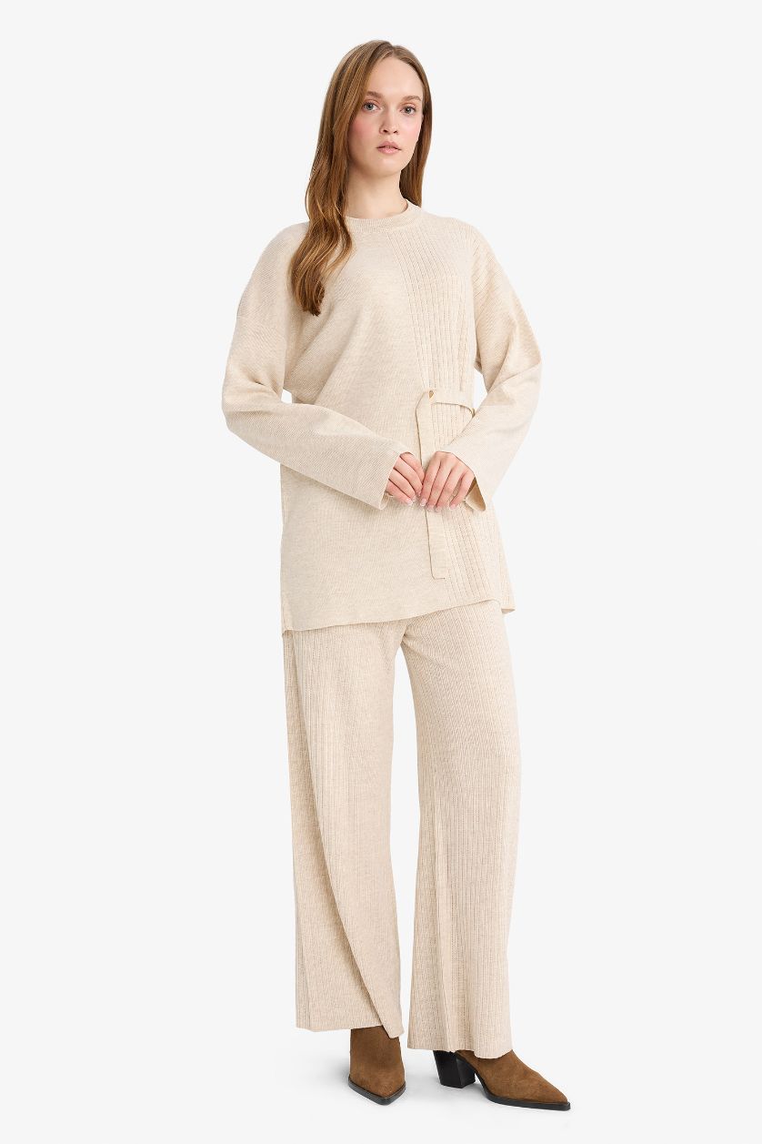 WOMAN Ecru Wide Leg Knitwear Trousers