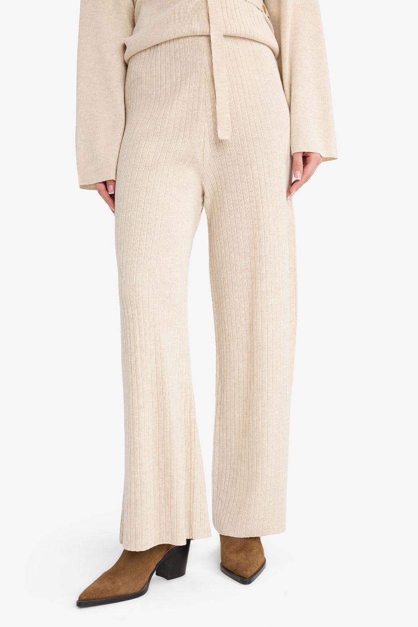 WOMAN Ecru Wide Leg Knitwear Trousers