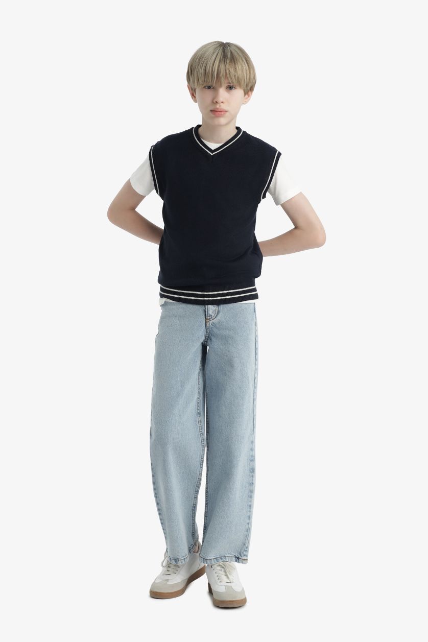Erkek Çocuk - Genç Erkek Lacivert Erkek Çocuk V Yaka Triko Okul  Süveteri