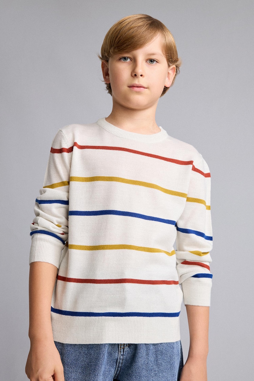 BOYS & TEENS Ecru Melange Boy Regular Fit Knit Pullover