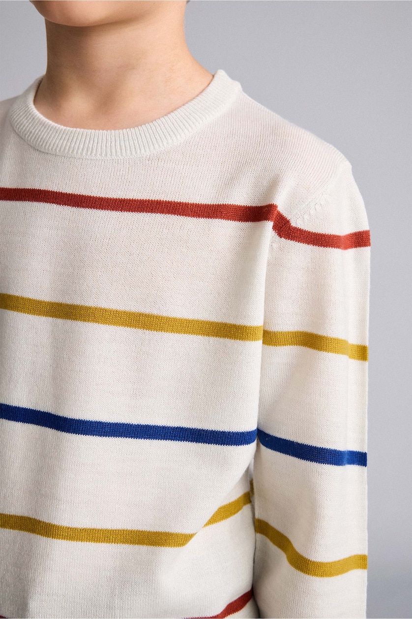 BOYS & TEENS Ecru Melange Boy Regular Fit Knit Pullover