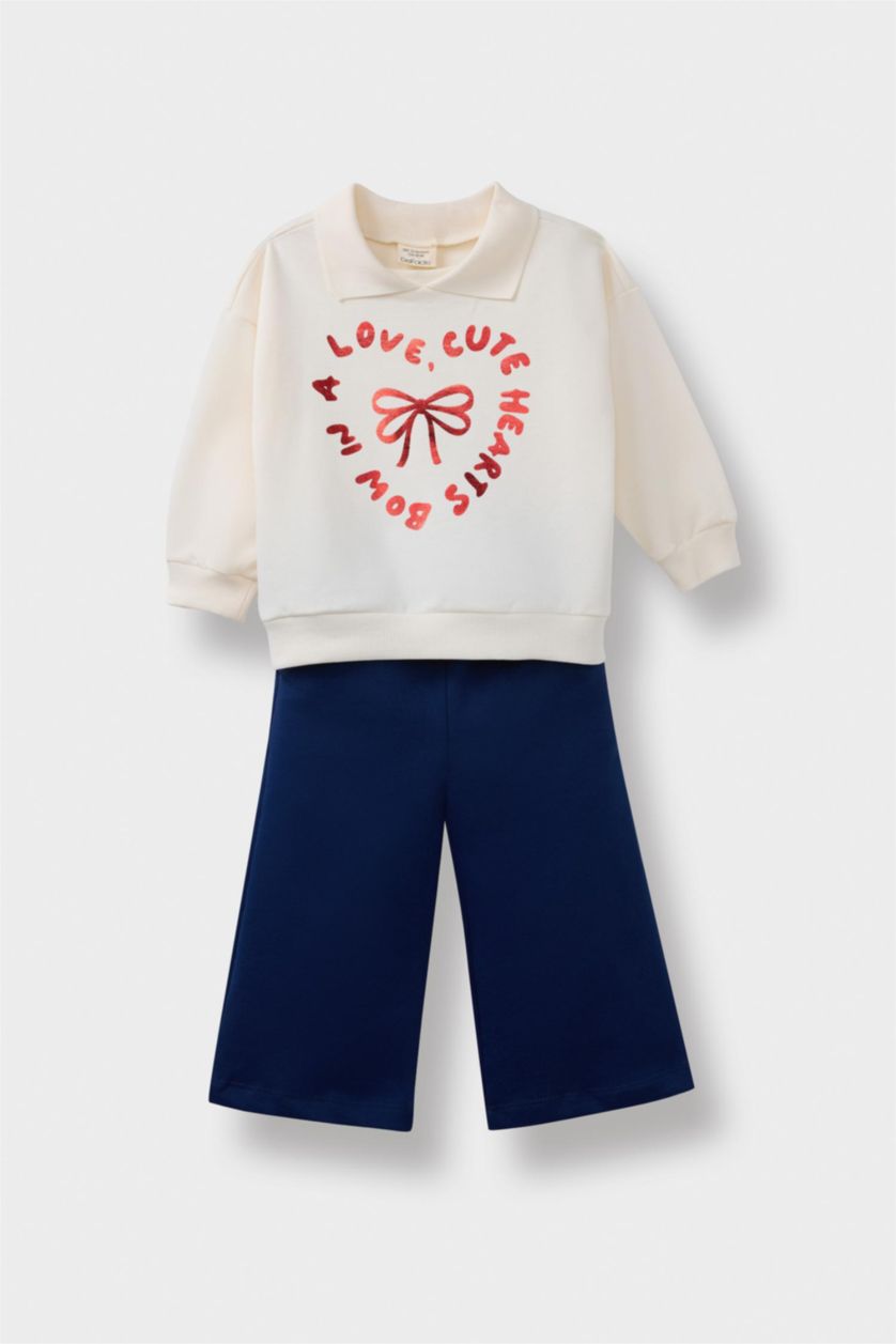 Baby Girl NAVY Baby Girl Printed Sweatshirt Sweatpants Soft Lining 2 Piece Set