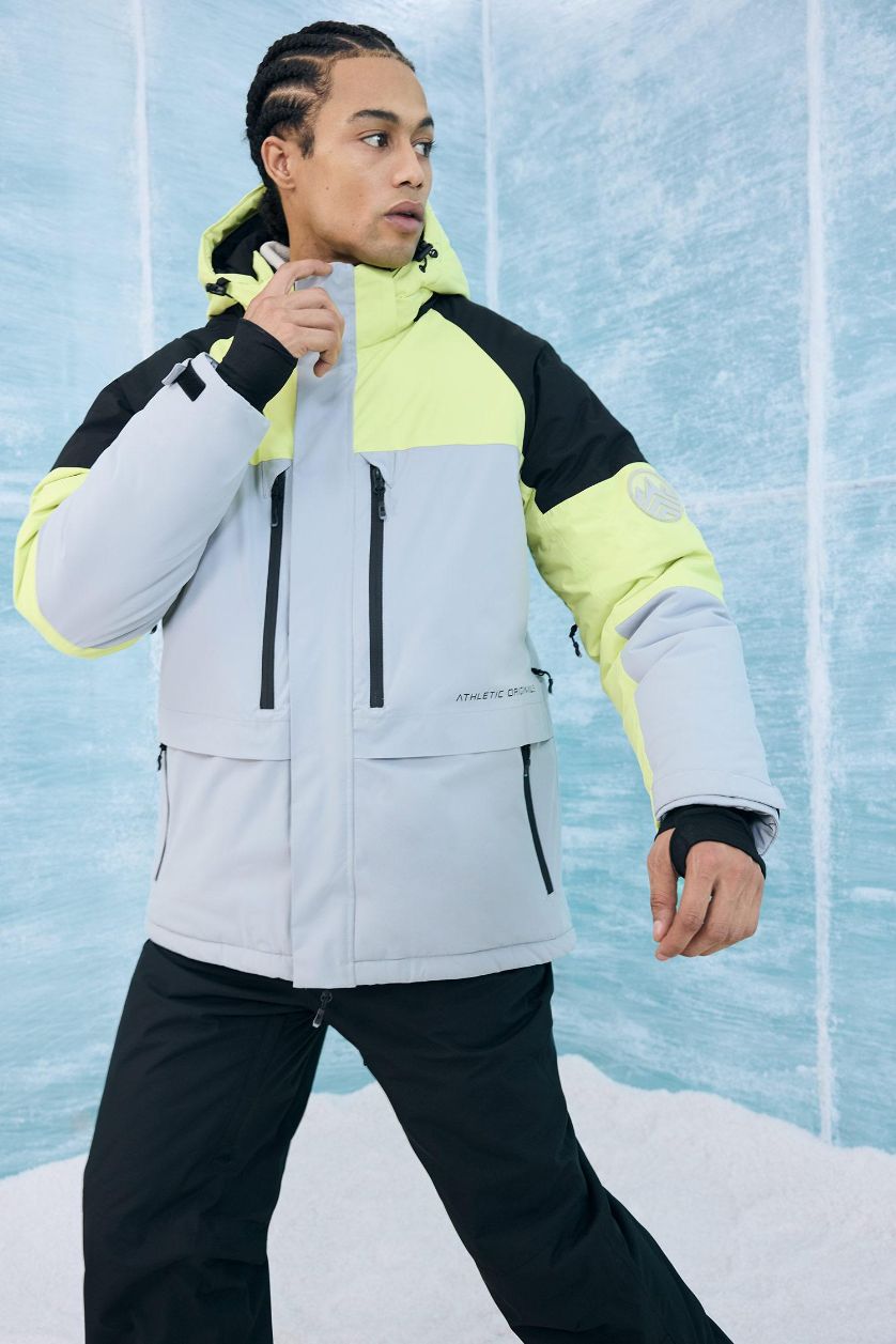 Erkek Açık Yeşil Su İtici Regular Fit Kapüşonlu Fermuarlı Kayak Montu