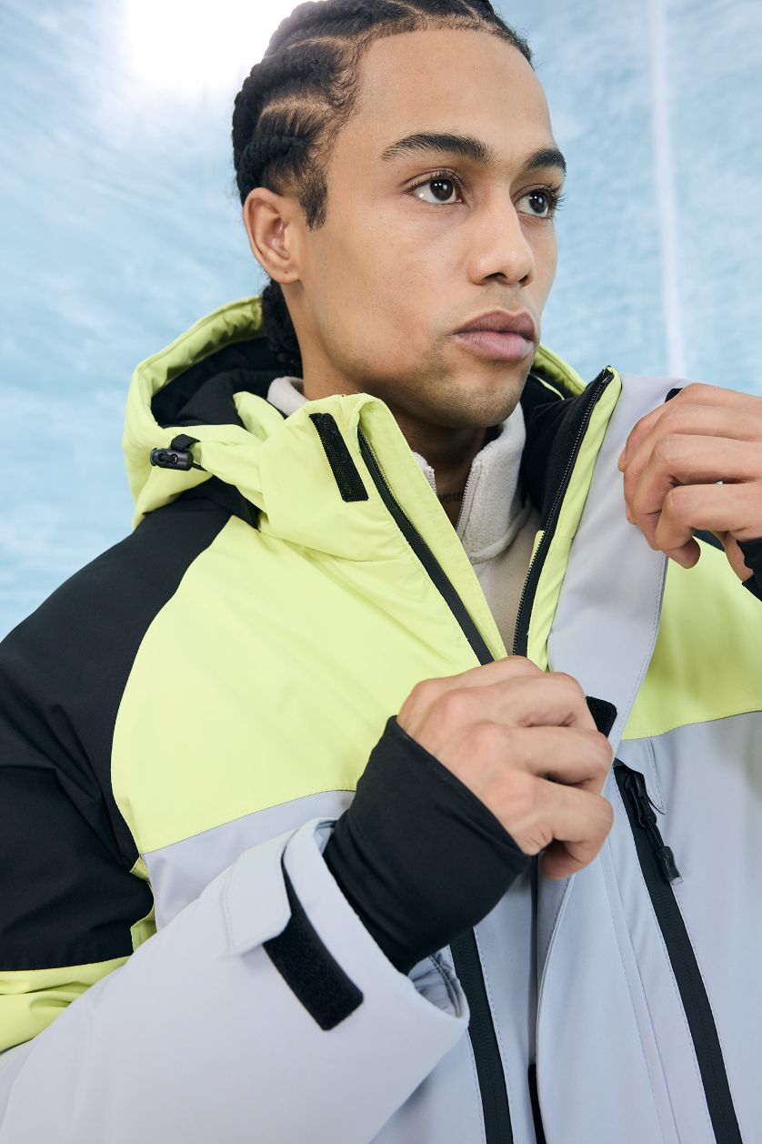 Erkek Açık Yeşil Su İtici Regular Fit Kapüşonlu Fermuarlı Kayak Montu