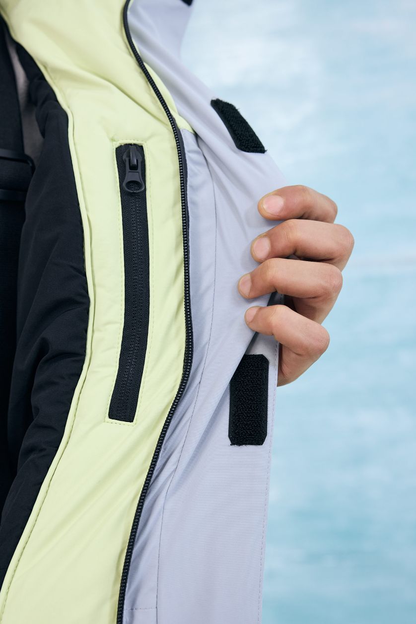 Erkek Açık Yeşil Su İtici Regular Fit Kapüşonlu Fermuarlı Kayak Montu