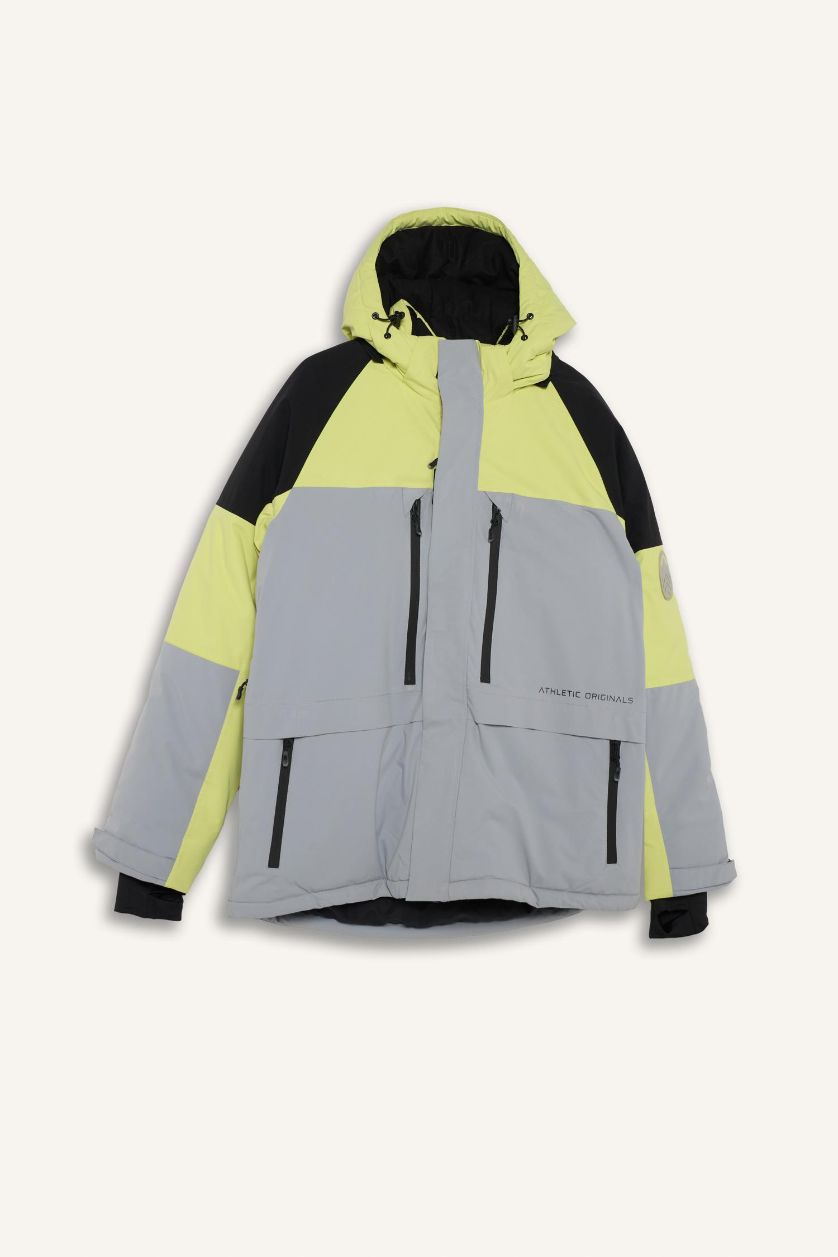 Erkek Açık Yeşil Su İtici Regular Fit Kapüşonlu Fermuarlı Kayak Montu