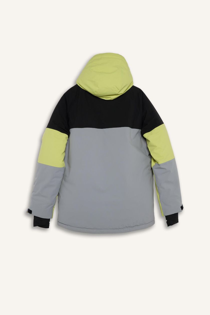 Erkek Açık Yeşil Su İtici Regular Fit Kapüşonlu Fermuarlı Kayak Montu