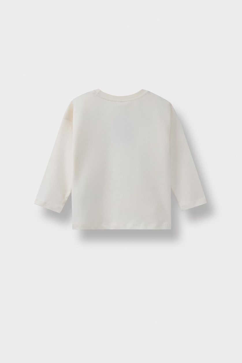 Baby Girl Ecru Girl Crew Neck Bear Printed Long Sleeve T-Shirt