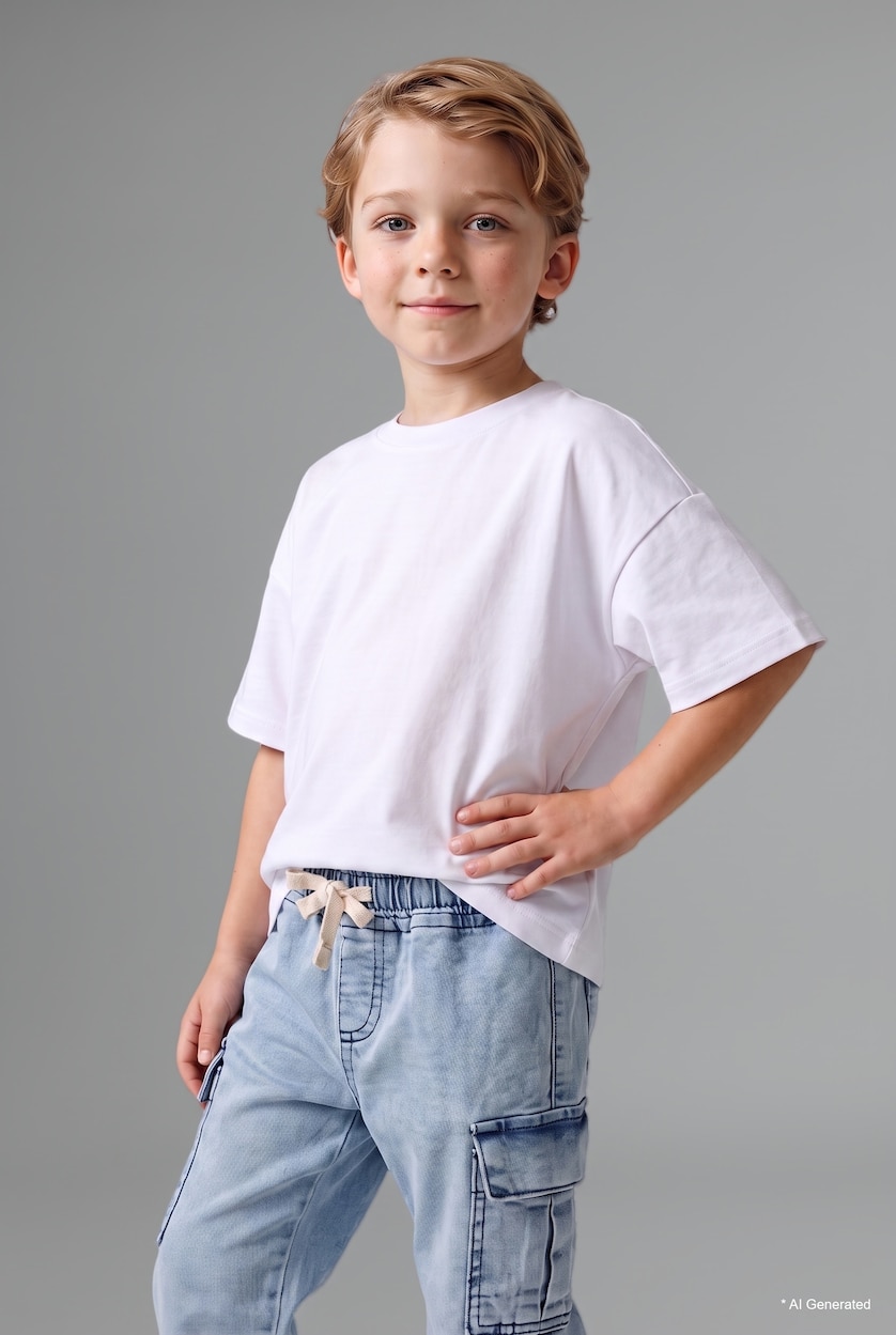 Baby Boy Light Blue Baby Boy Elastic Waist Cargo Pocket Jogger Jeans