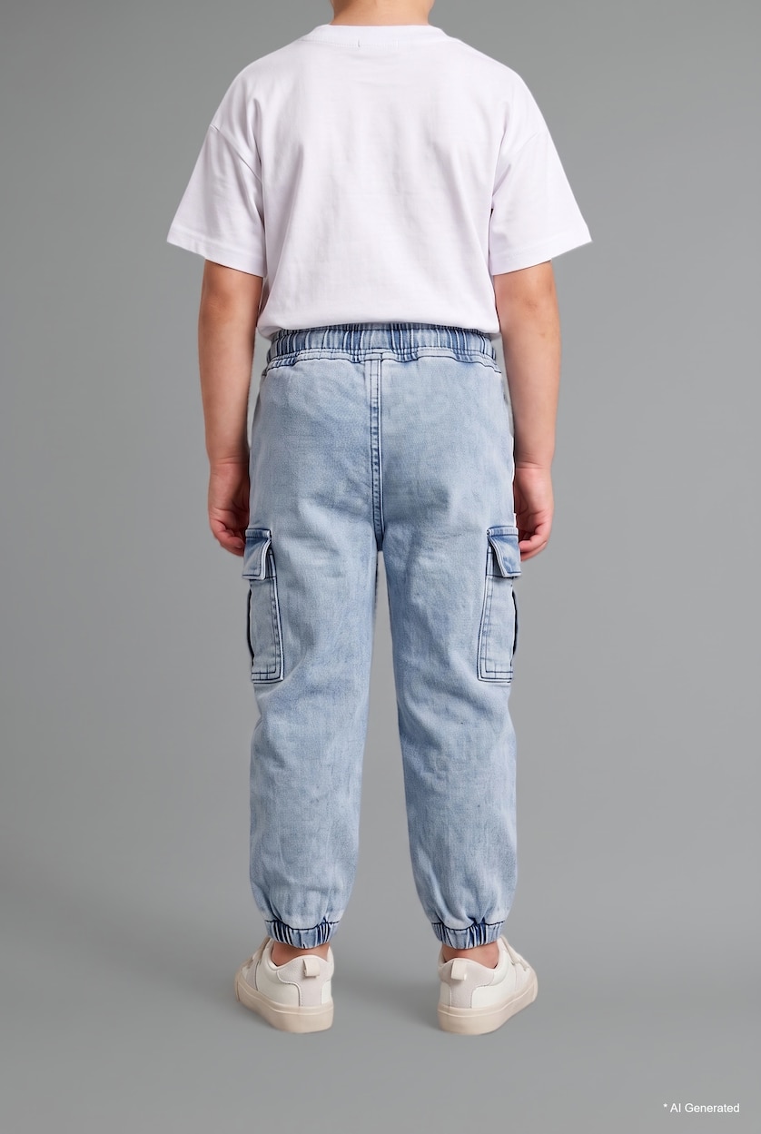 Baby Boy Light Blue Baby Boy Elastic Waist Cargo Pocket Jogger Jeans