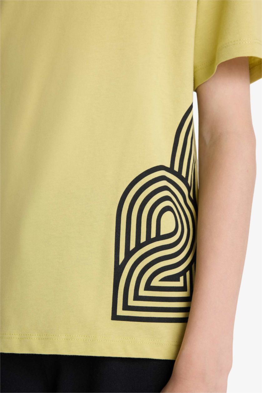 أولاد Açık Zeytin Yeşili تيشيرت ولادي نص ردن مطبوع قصة عادية