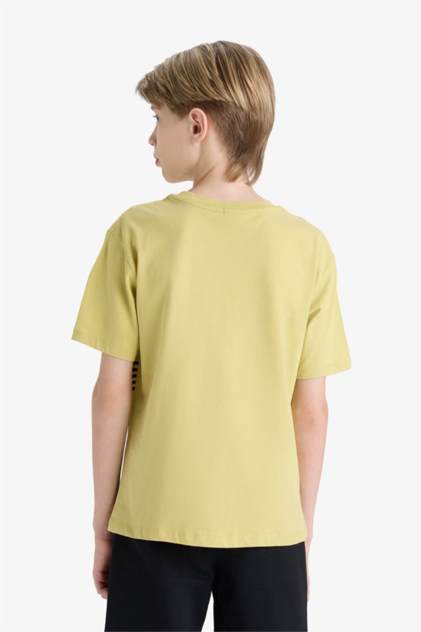 أولاد Açık Zeytin Yeşili تيشيرت ولادي نص ردن مطبوع قصة عادية