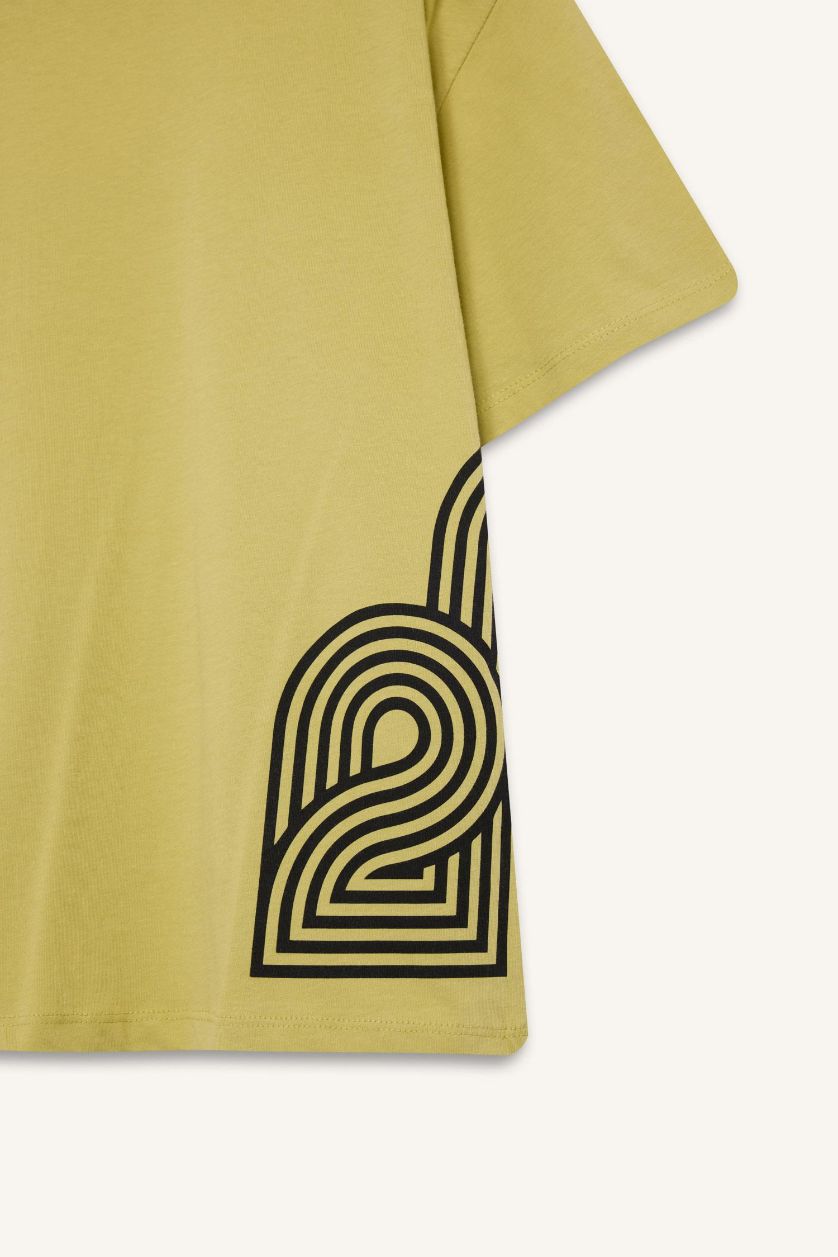 أولاد Açık Zeytin Yeşili تيشيرت ولادي نص ردن مطبوع قصة عادية