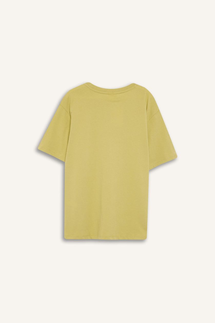 أولاد Açık Zeytin Yeşili تيشيرت ولادي نص ردن مطبوع قصة عادية