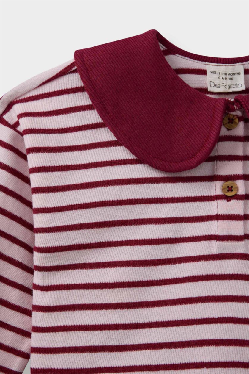 طفلة صغيرة خمري طقم بيبي بناتي تيشيرت مخطط وليجن - قطعتين