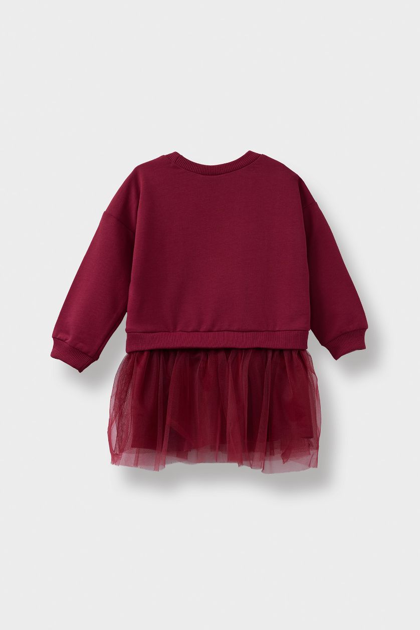 طفلة صغيرة خمري فستان بيبي بناتي تول قصة عادية ردن طويل بياخة مستديرة