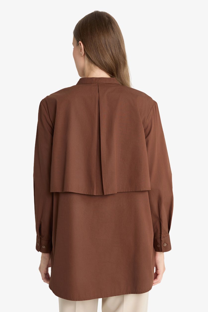 Kadın Kahve Relax Fıt Poplin Uzun Kollu Tunik