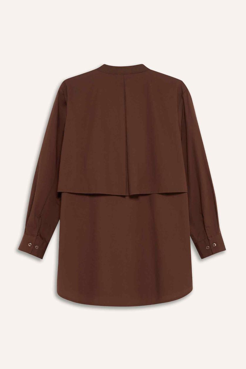 Kadın Kahve Relax Fıt Poplin Uzun Kollu Tunik