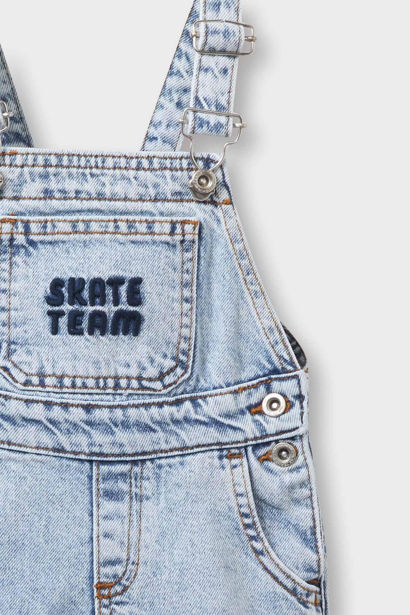 Erkek Bebek Açık Mavi Etiket Baskılı Jean Tulum Erkek Bebek