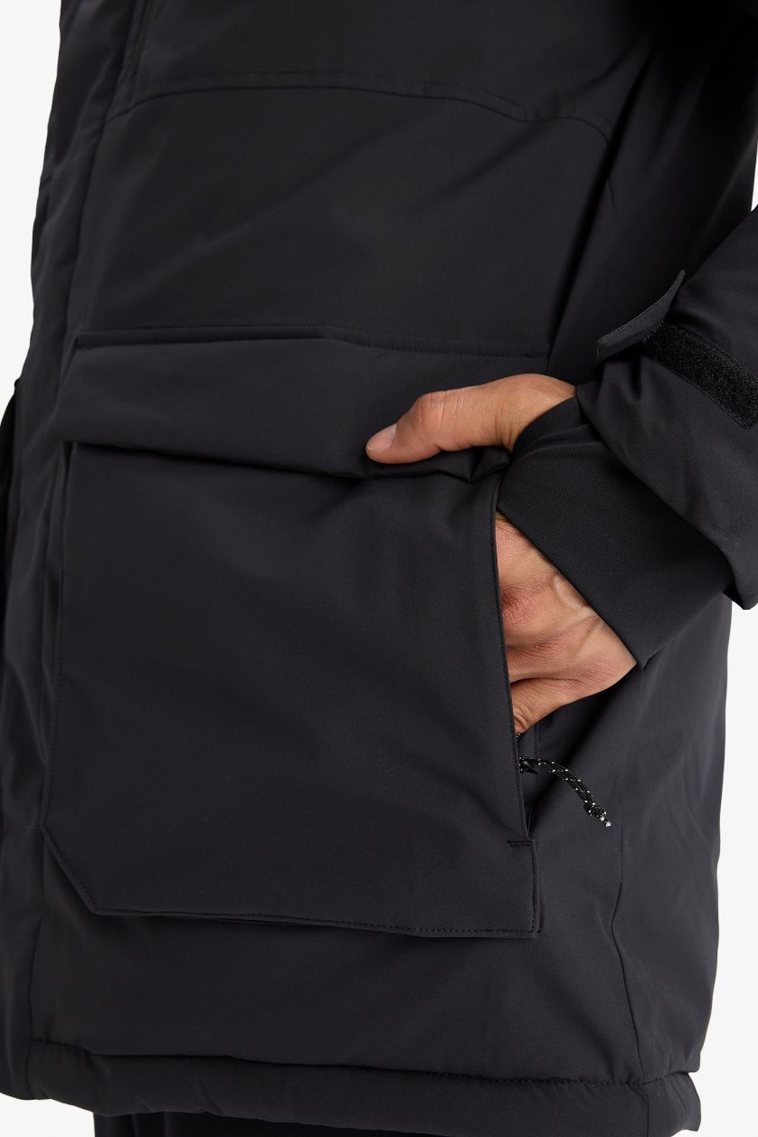 Erkek Siyah Su İtici Regular Fit Kapüşonlu Fermuarlı Rüzgar Geçirmez Parka Mont