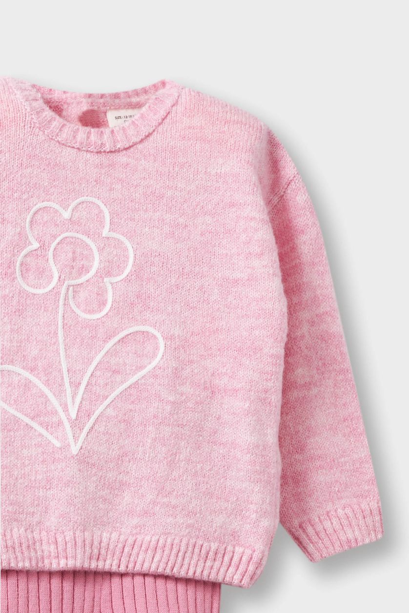 BÉBÉ FILLE Rose Clair Ensemble Col Ras Du Cou Fleur 2 BéBé Fille