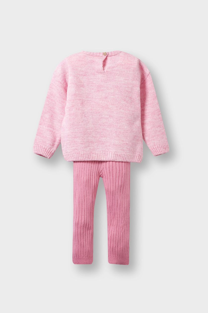 BÉBÉ FILLE Rose Clair Ensemble Col Ras Du Cou Fleur 2 BéBé Fille