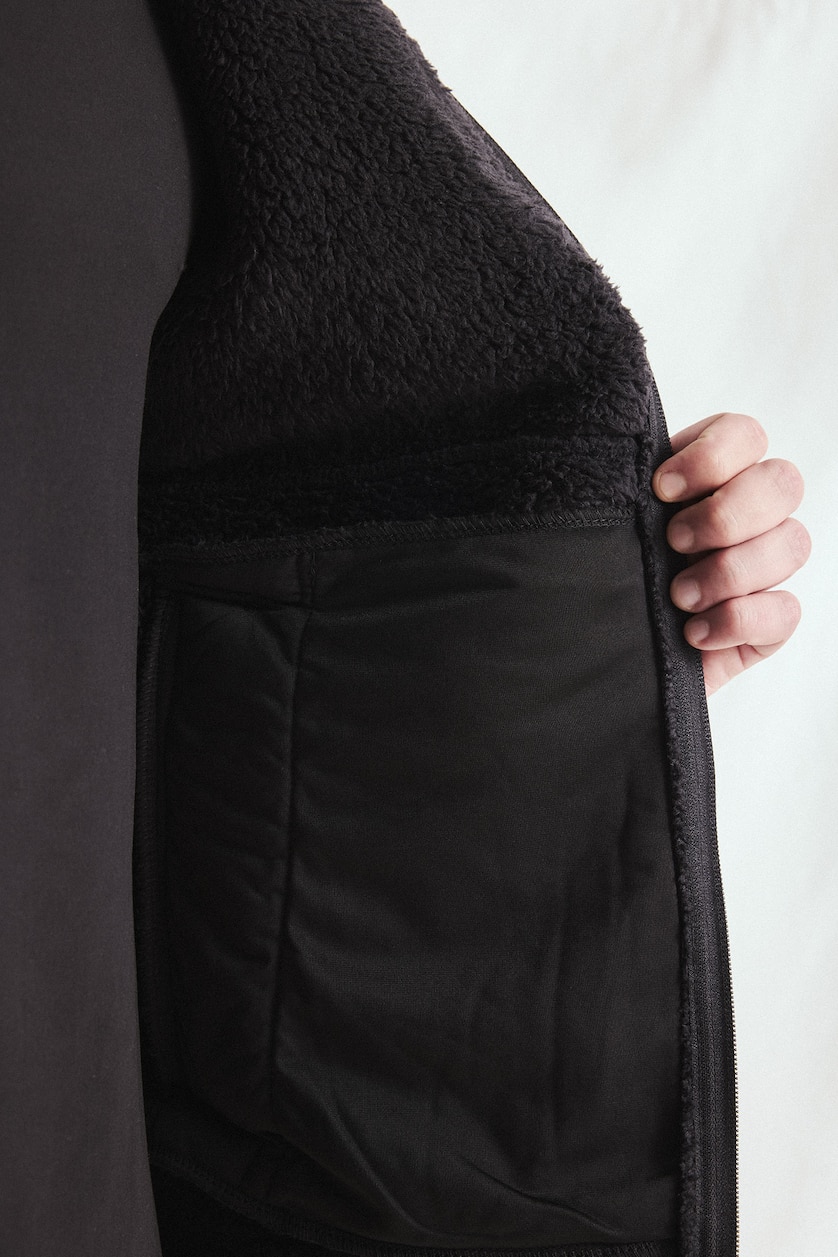 Men Black Boxy Fit Sherpa Cardigan