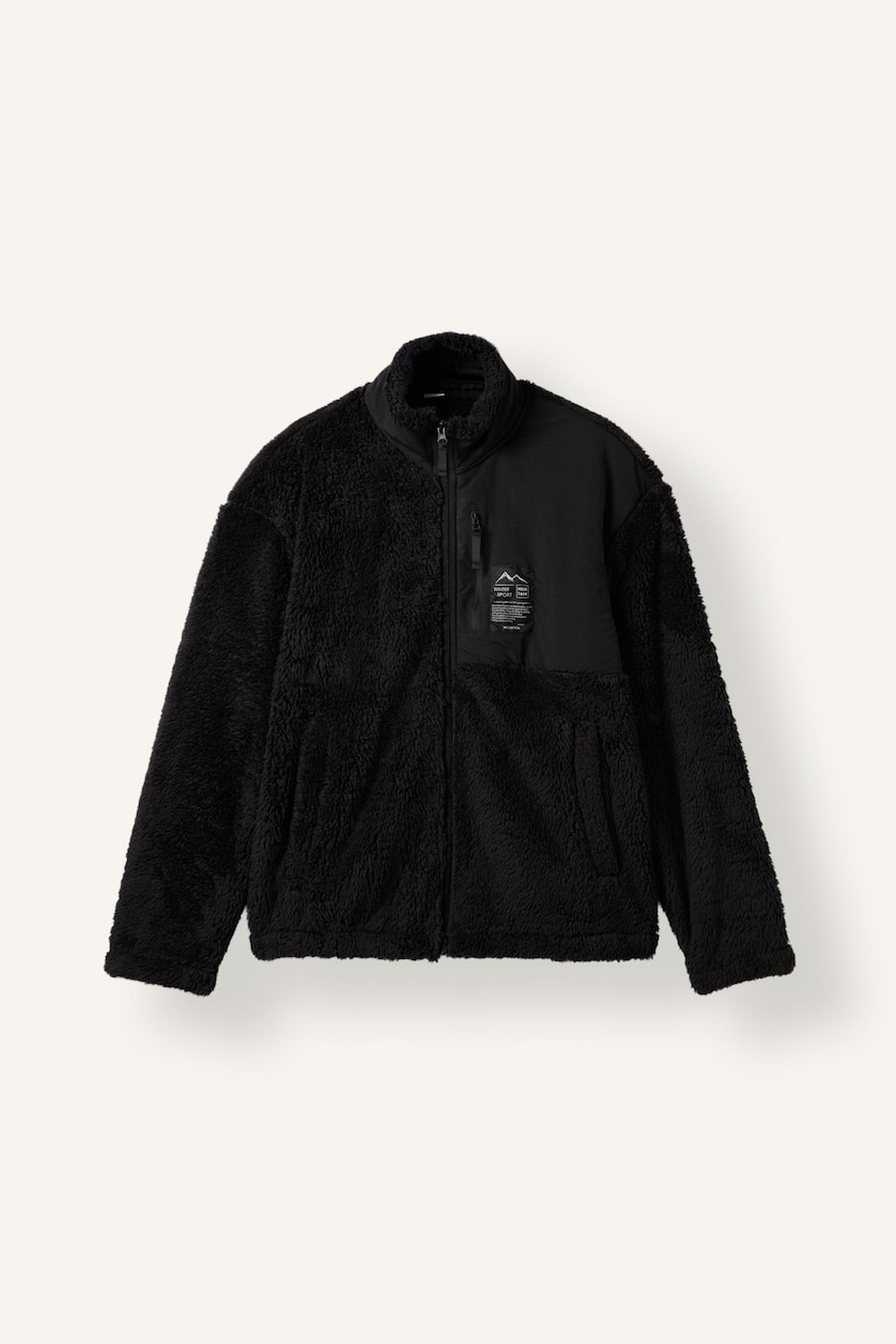 Men Black Boxy Fit Sherpa Cardigan