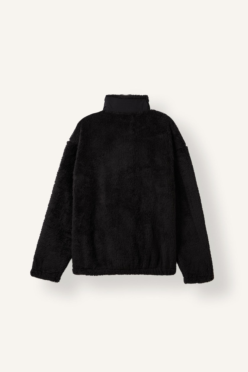 Men Black Boxy Fit Sherpa Cardigan