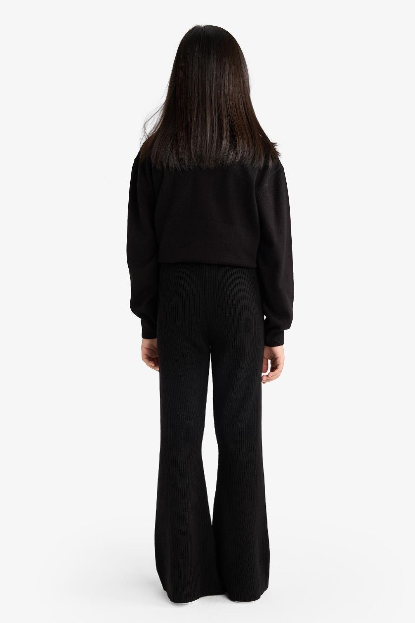 Kız Çocuk - Genç Kız Siyah Beli Lastikli Flare Fit Triko Pantolon Kız Çocuk