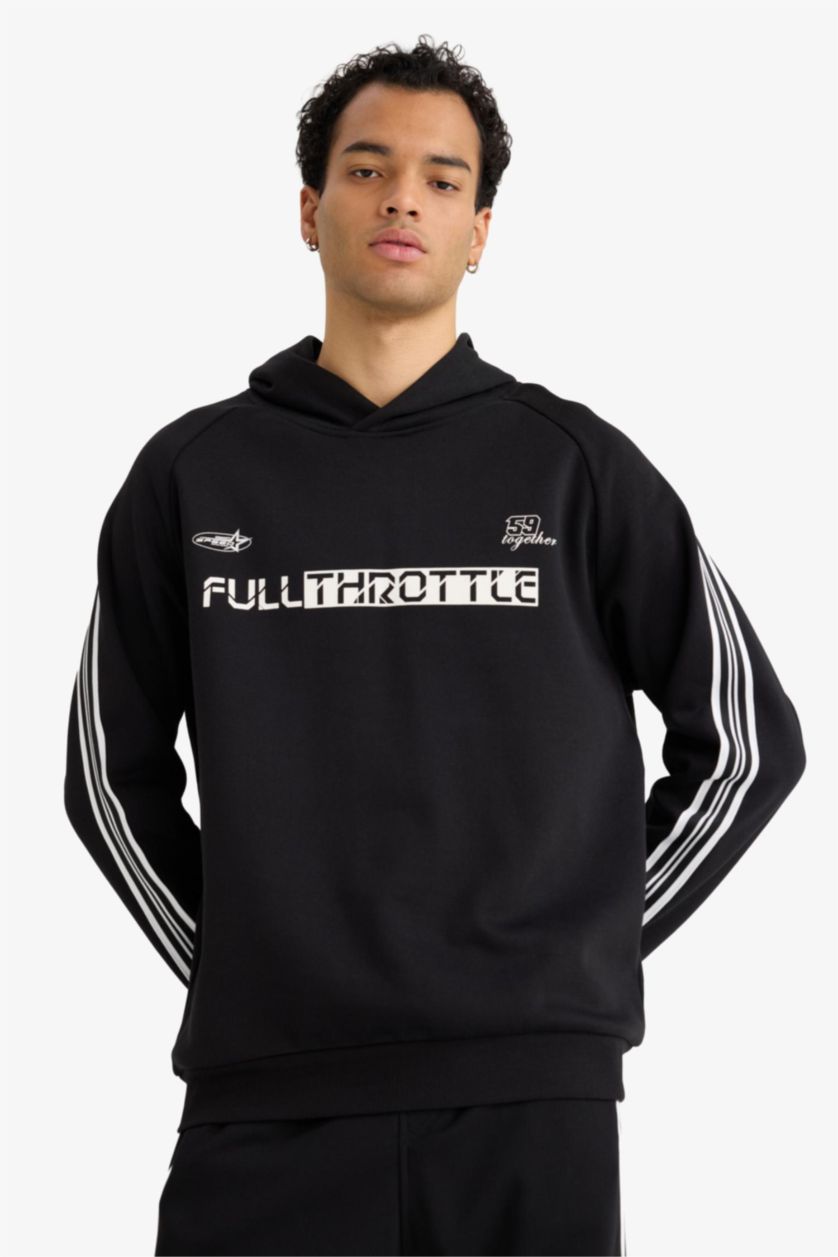 رجالي أسود سويت شيرت اوفر سايز مطبوع