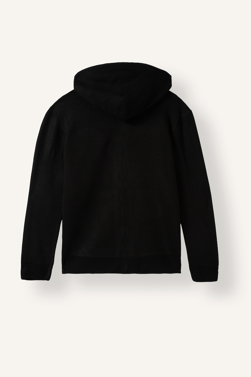 Erkek Siyah Relax Fıt Kapüşonlu Fermuarlı Sweatshirt