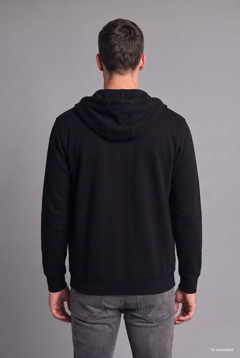 رجال أسود Relaxed Fit Zip-Up Hoodie