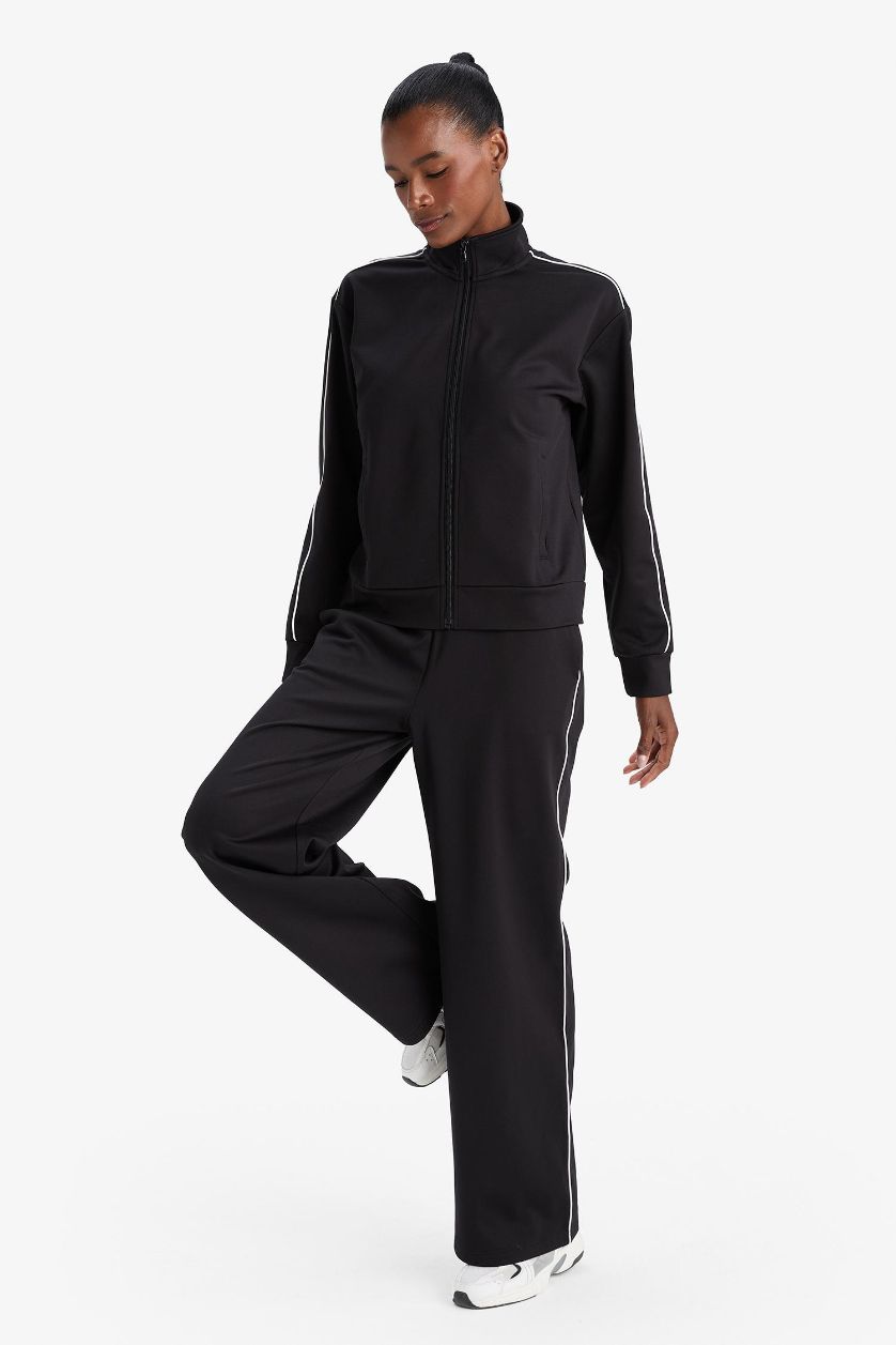 حريمي أسود بنطلون سويت بانتس وايد ليج برجل واسع ببطانة ناعمة  أسود من DeFactoFit