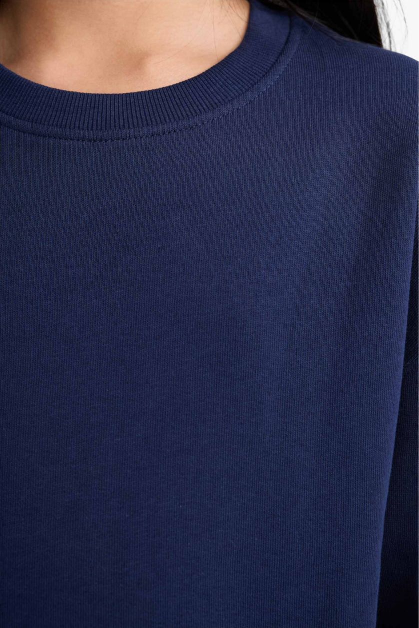 Девочки и подростки Синий Детская толстовка Relax Fit с круглым вырезом, мягким начесом внутри и из плотной толстовочной ткани